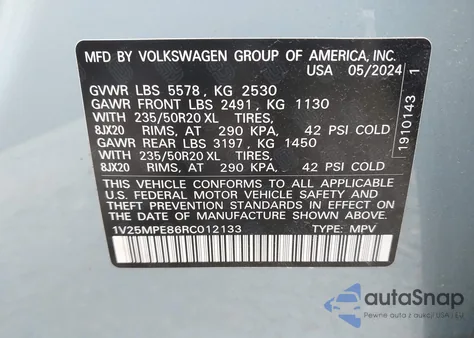2024 Volkswagen Id.4 S from USA, damaged, VIN 1V25MPE86RC012133